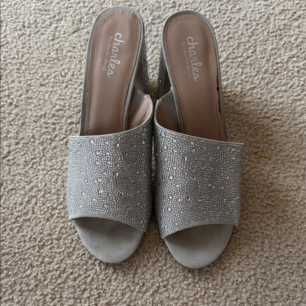 Charles David Silver Embellished Mules